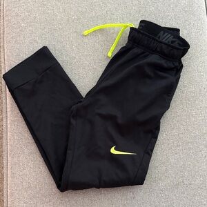Nike Drifit Kids Black Joggers with Bright Yellow Details